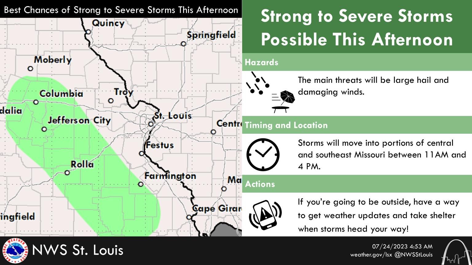 Mid-Missouri could see hail and damaging winds today