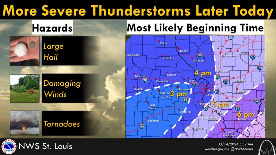 (LISTEN): Large hail and tornadoes are possible this afternoon in mid-Missouri