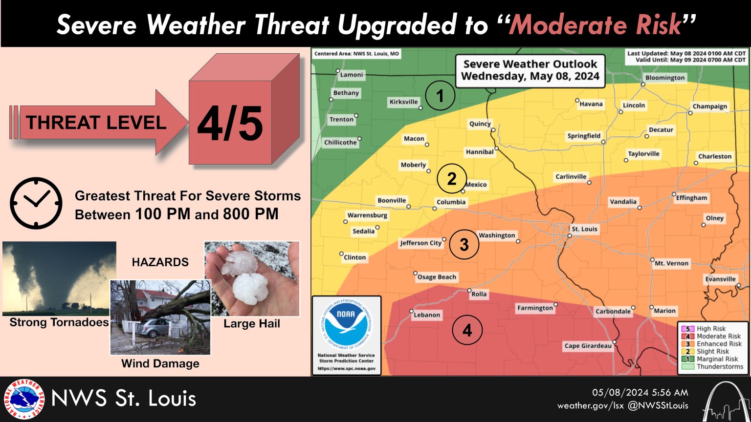 (LISTEN): NWS says tornadoes and large hail are possible today in mid-Missouri