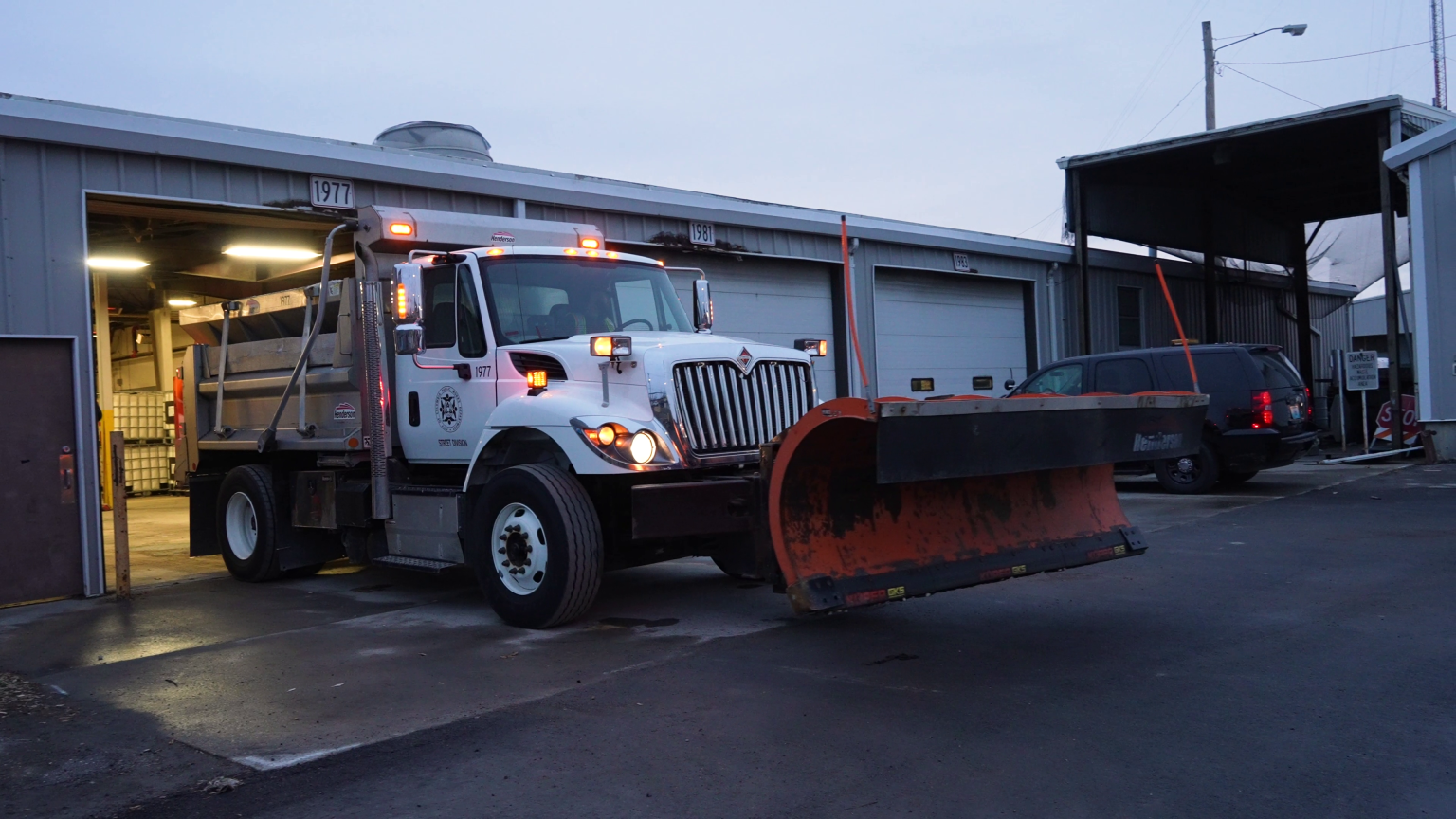 snow plow truck at grissum building on lakeview avenue