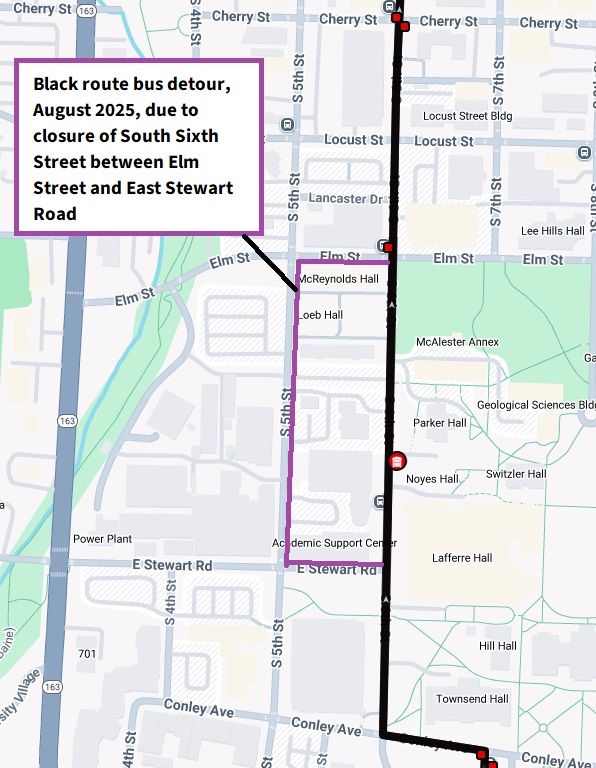 black route bus detour late august 2025