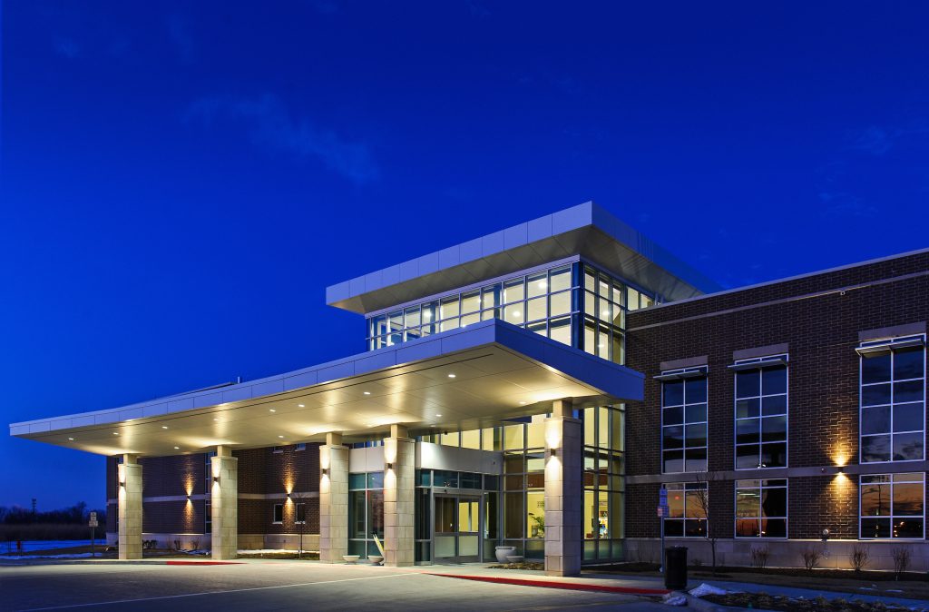 night exterior photo of the south providence medical park building.